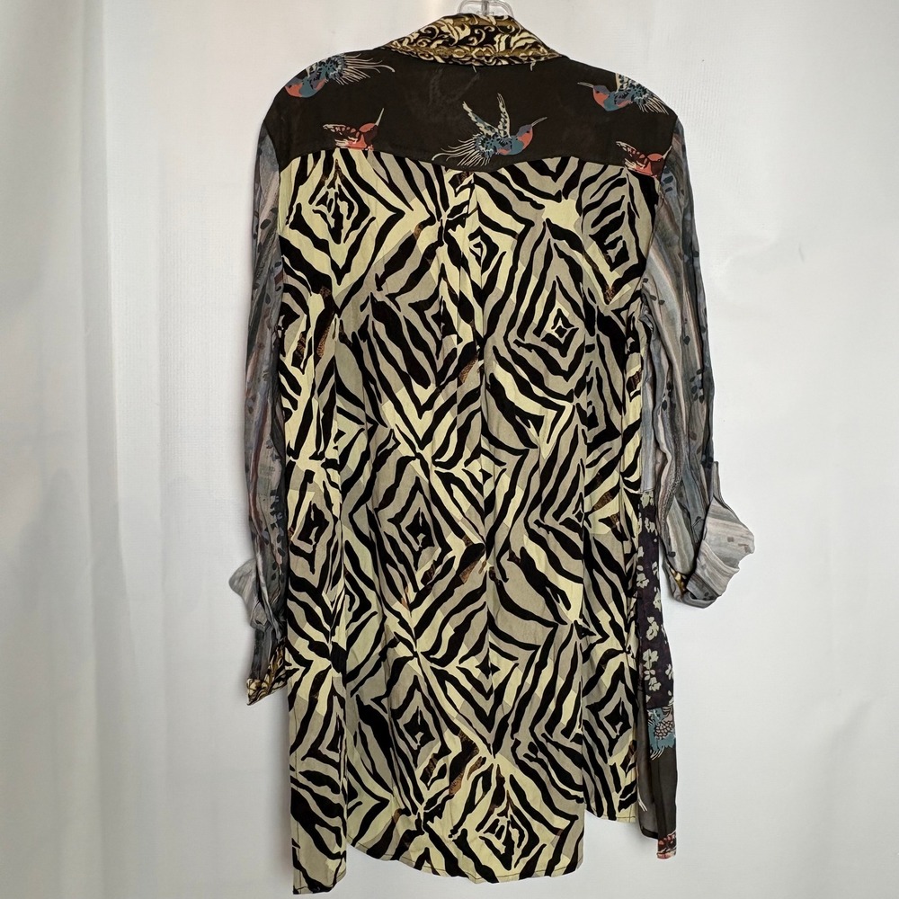 John Mark Patchwork Bird Zebra Print‎ Button Down… - image 7